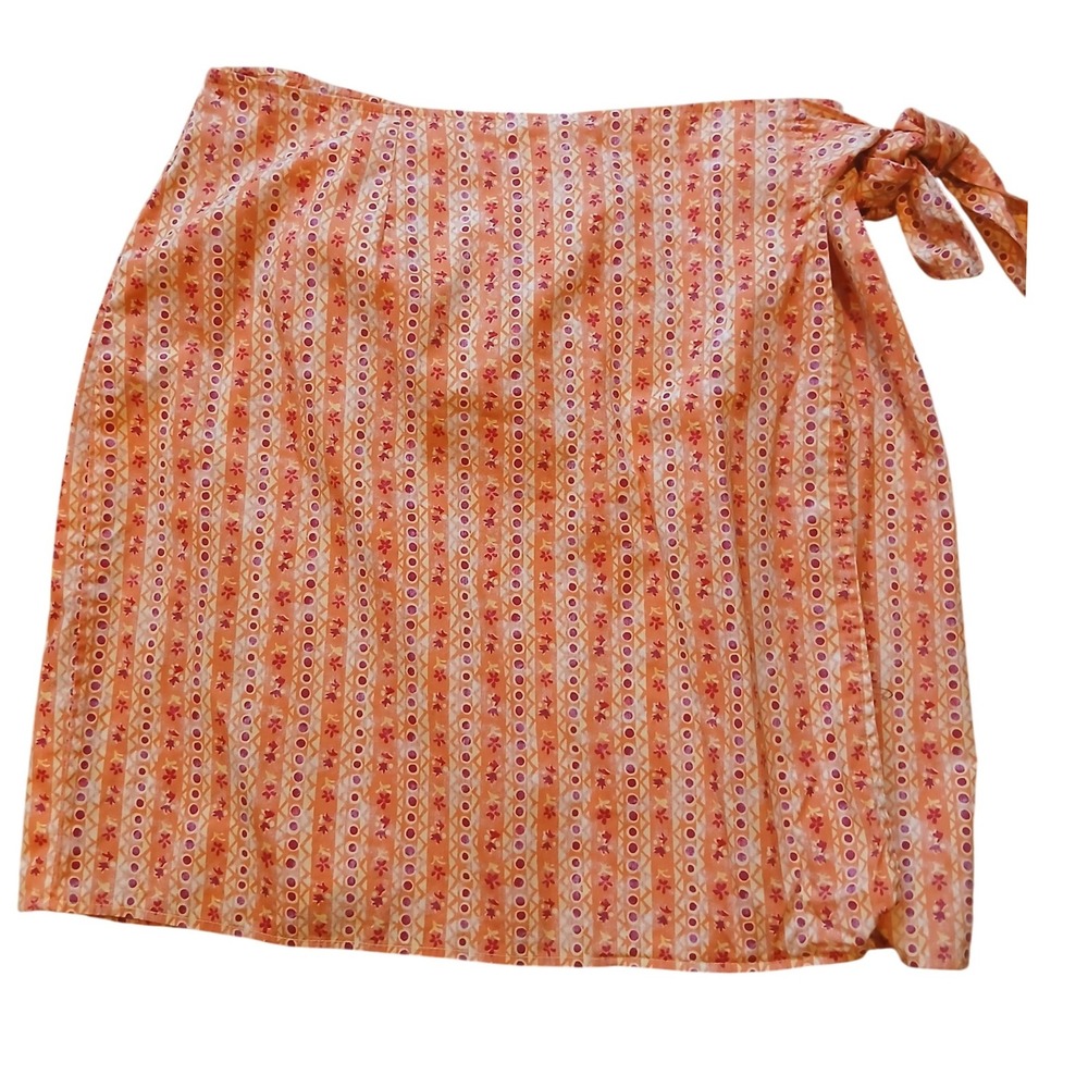 LL Bean Women's Floral Print Cotton Wrap Skirt‎ Orange Size Large